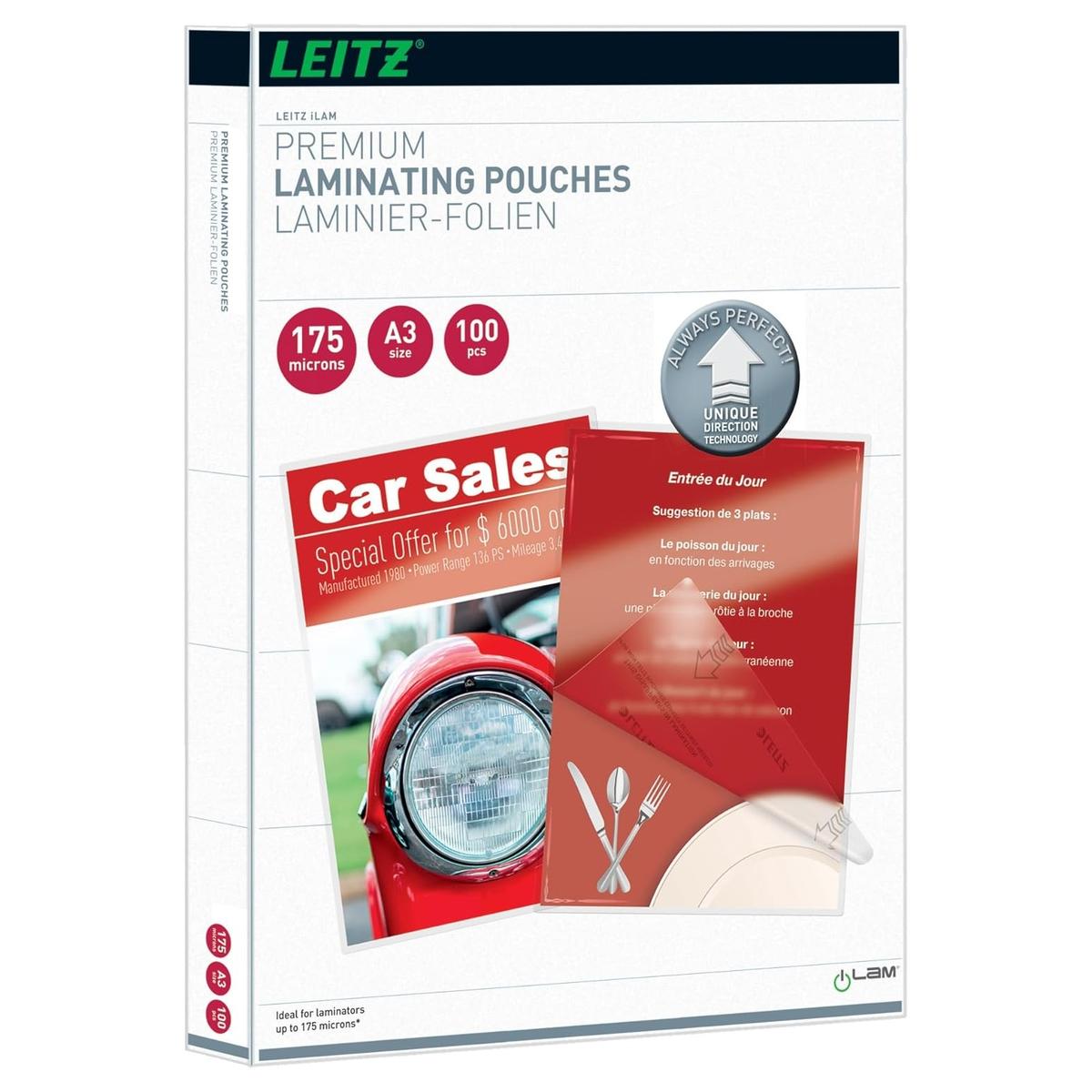 100 pochettes de plastification iLAM premium A3 175 microns brillantes LEITZ — Base