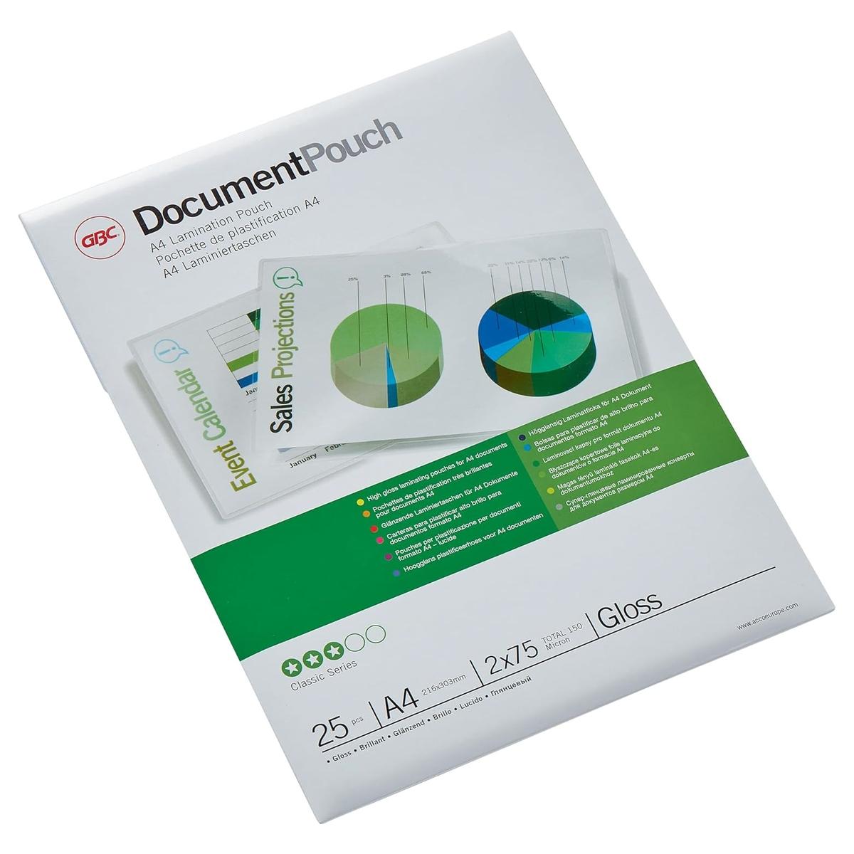 25 pochettes de plastification A4 75 microns brillantes GBC — Base