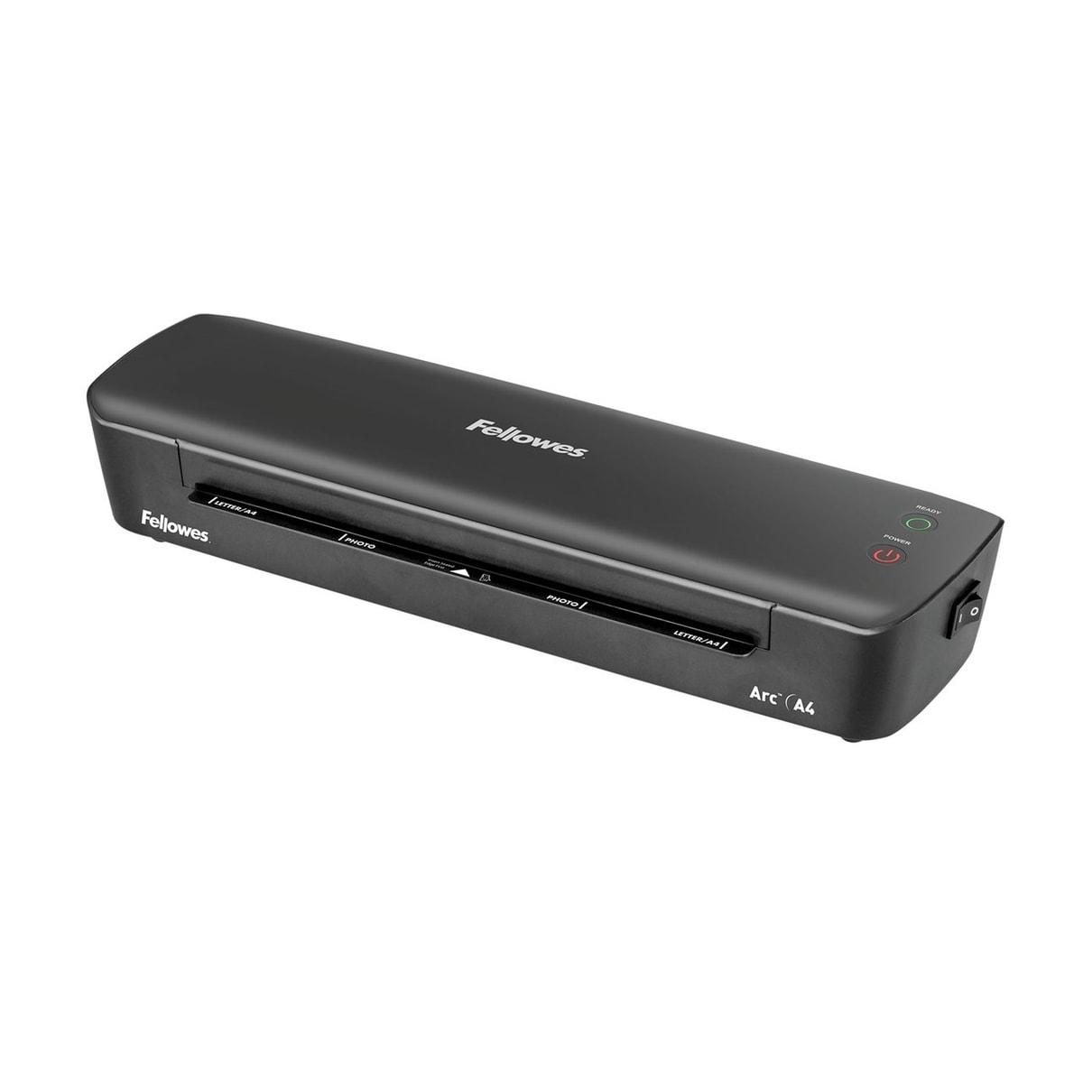 Plastifieuse à pochettes ARC A4 FELLOWES — Vue d’ensemble de trois quarts, boîtier noir
