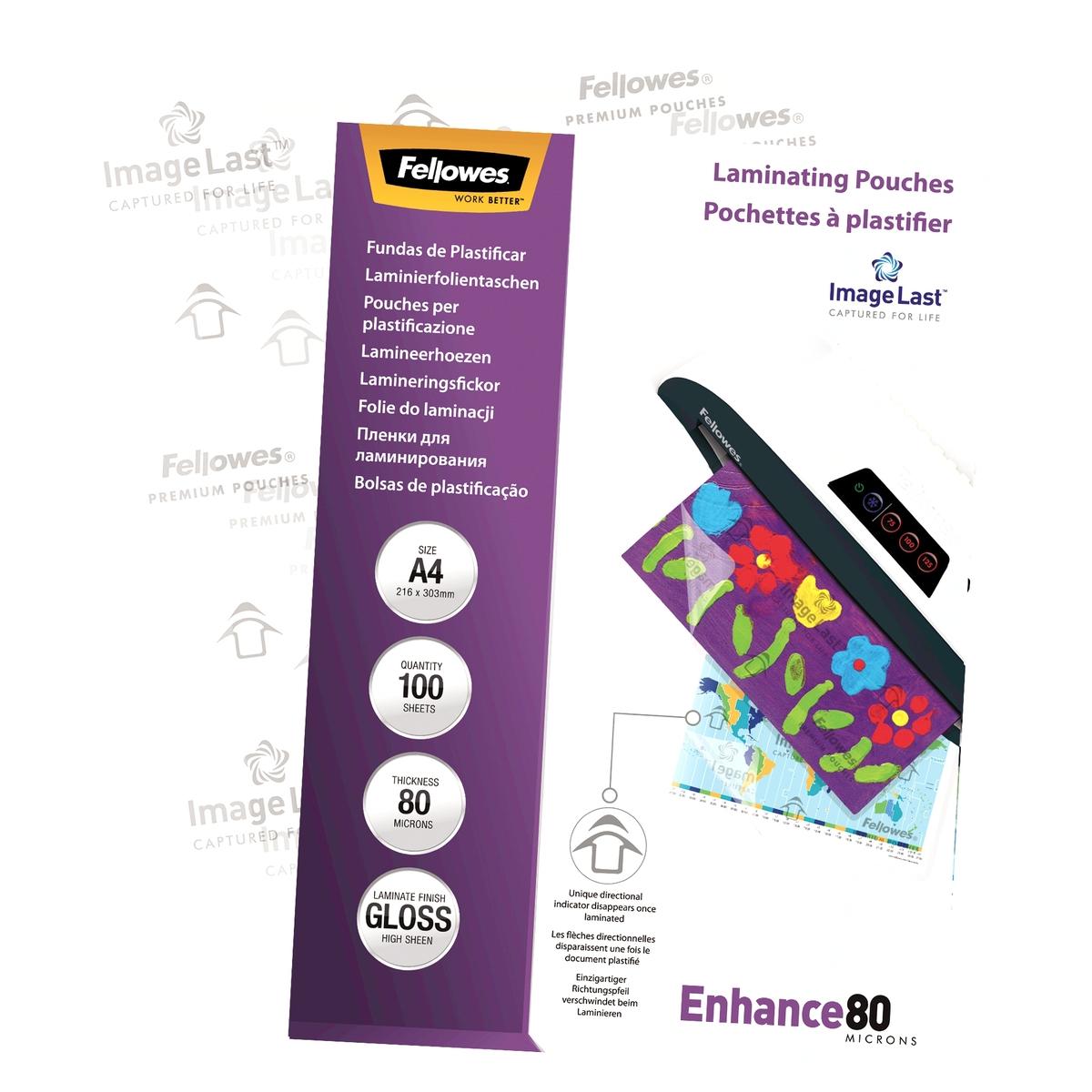 100 pochettes de plastification ImageLast A4 80 microns brillantes FELLOWES — Vue de droite détails