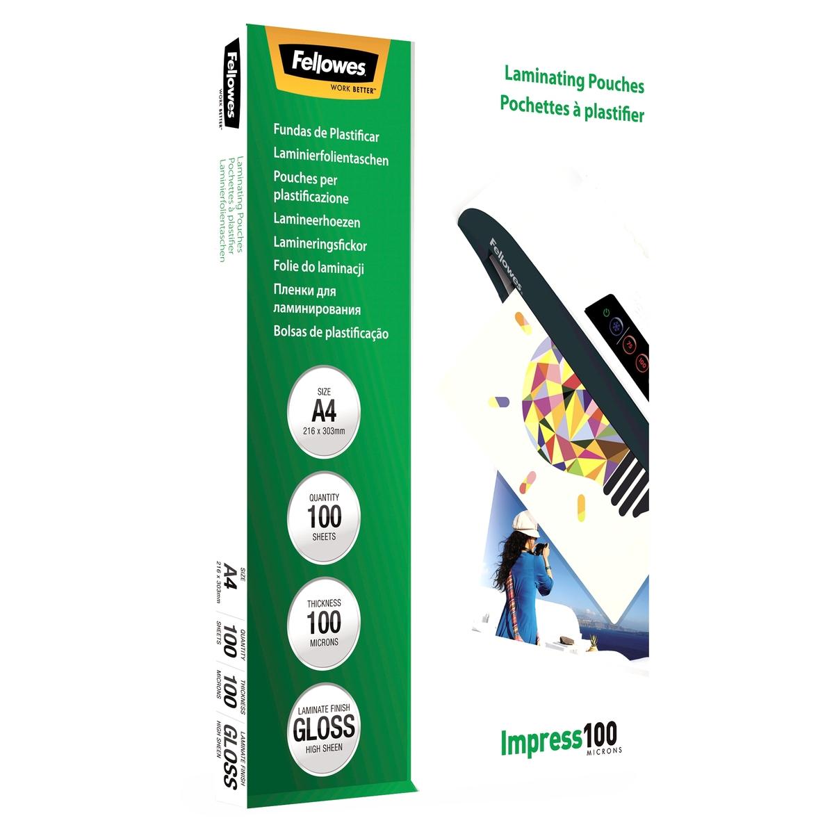 100 pochettes de plastification A4 100 microns brillantes FELLOWES — Vue de droite