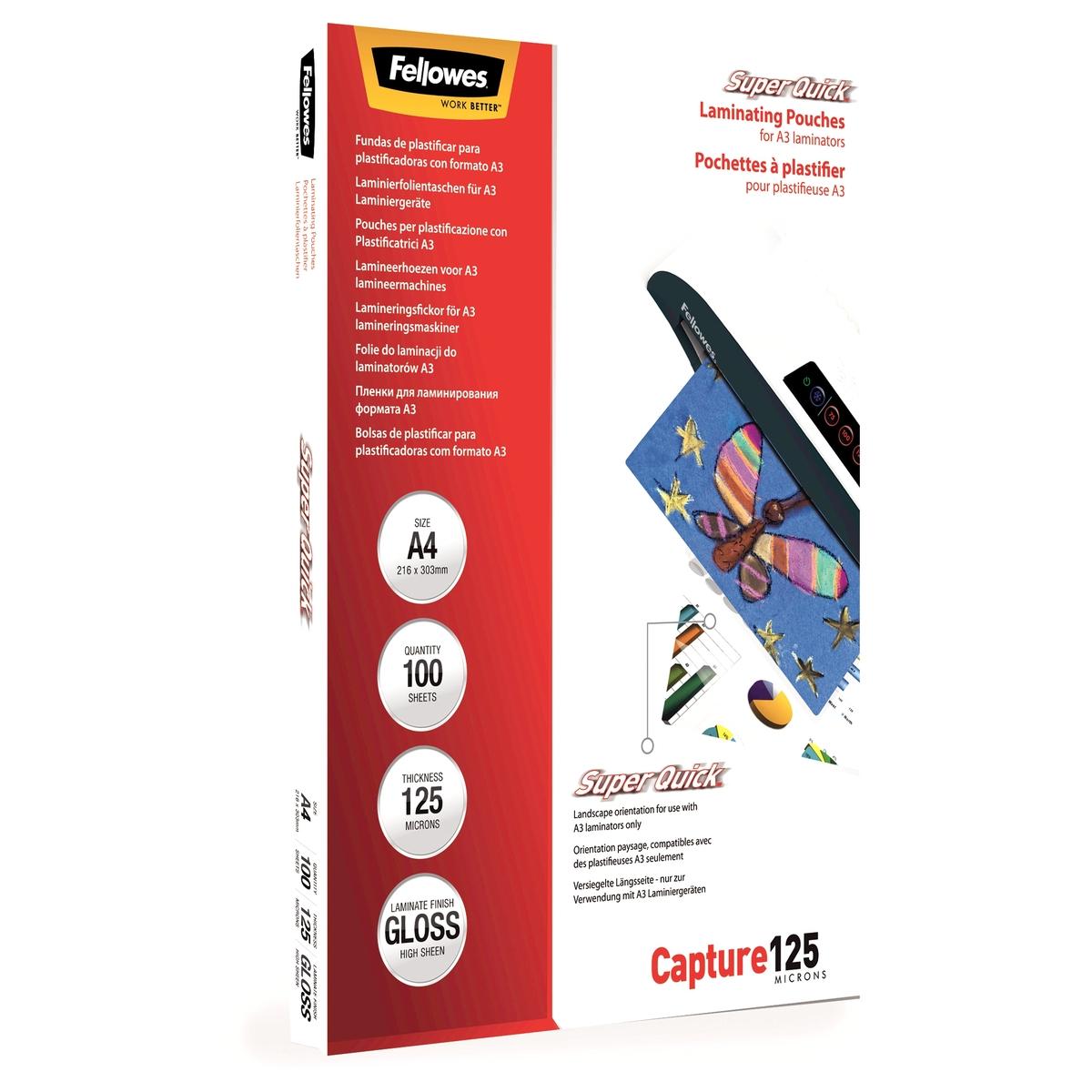 100 pochettes de plastification A4 125 microns brillantes - SuperQuick FELLOWES — Vue de droite