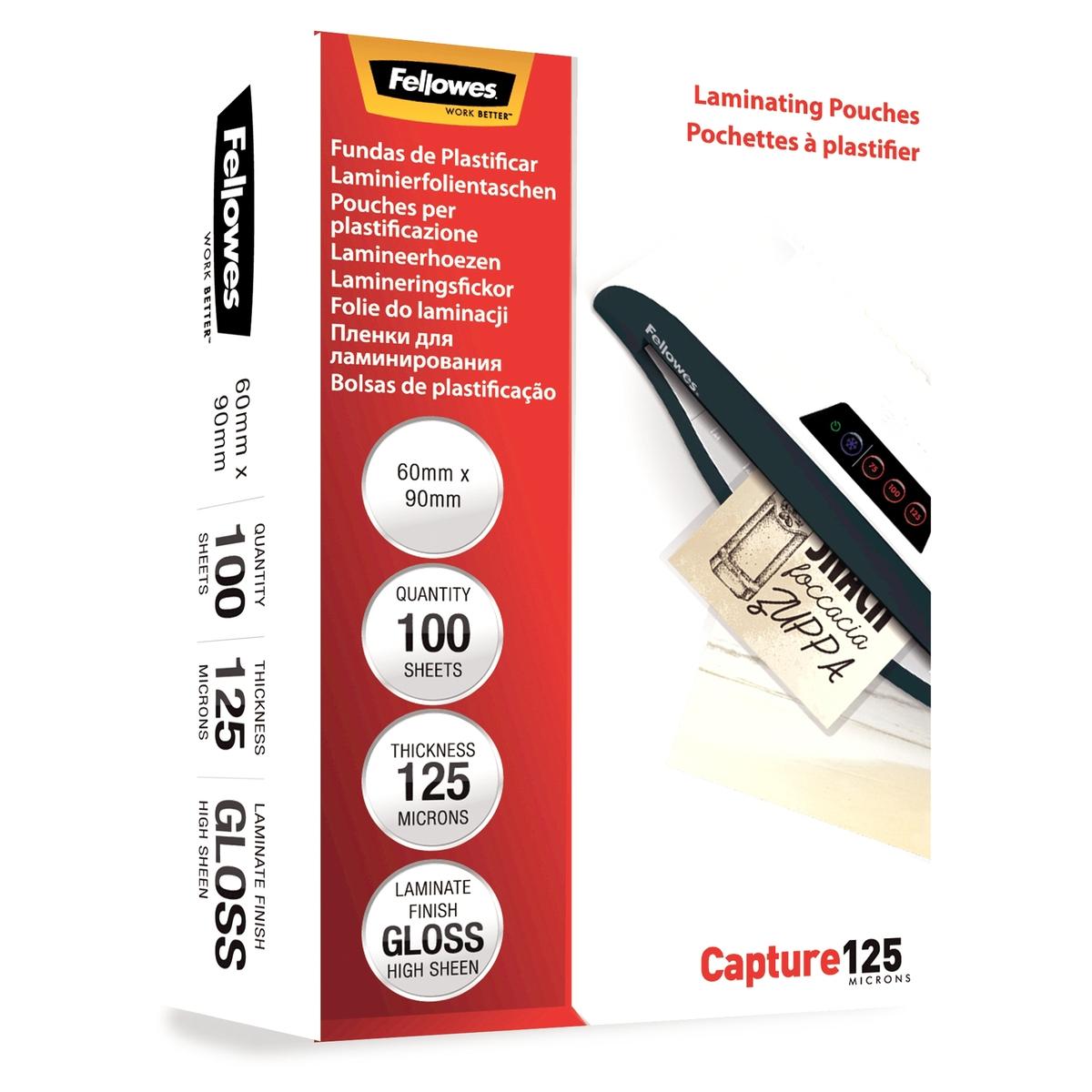 100 pochettes de plastification 60 x 90 mm 125 microns brillantes FELLOWES — Vue de droite