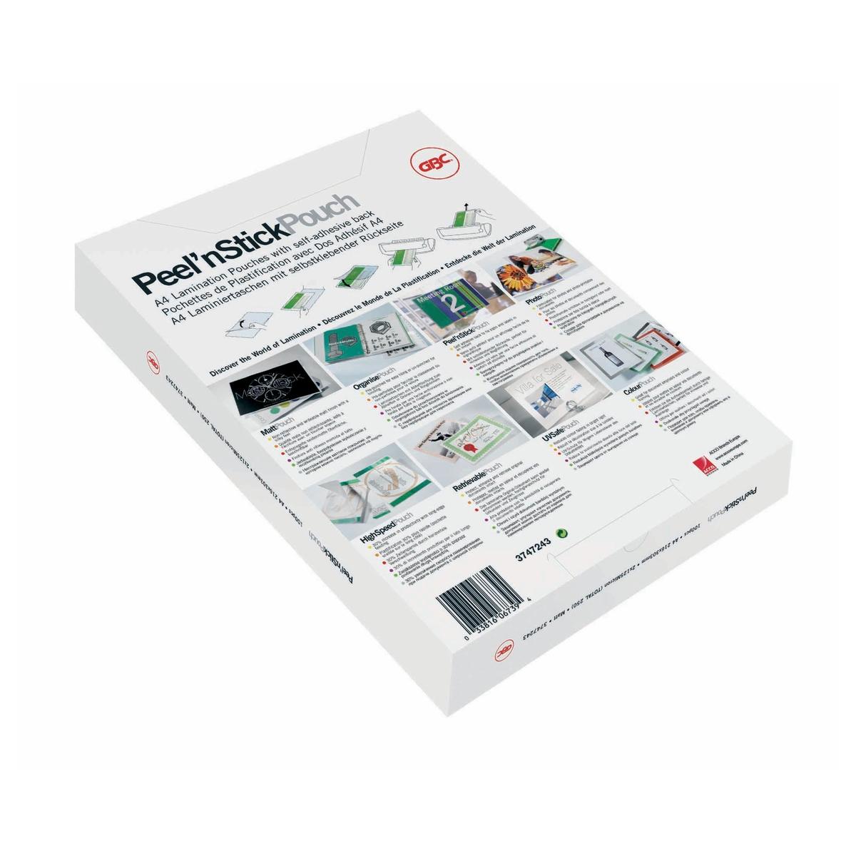 25 pochettes de plastification Peel'nStick A3 75 microns brillantes GBC — Vue de dos