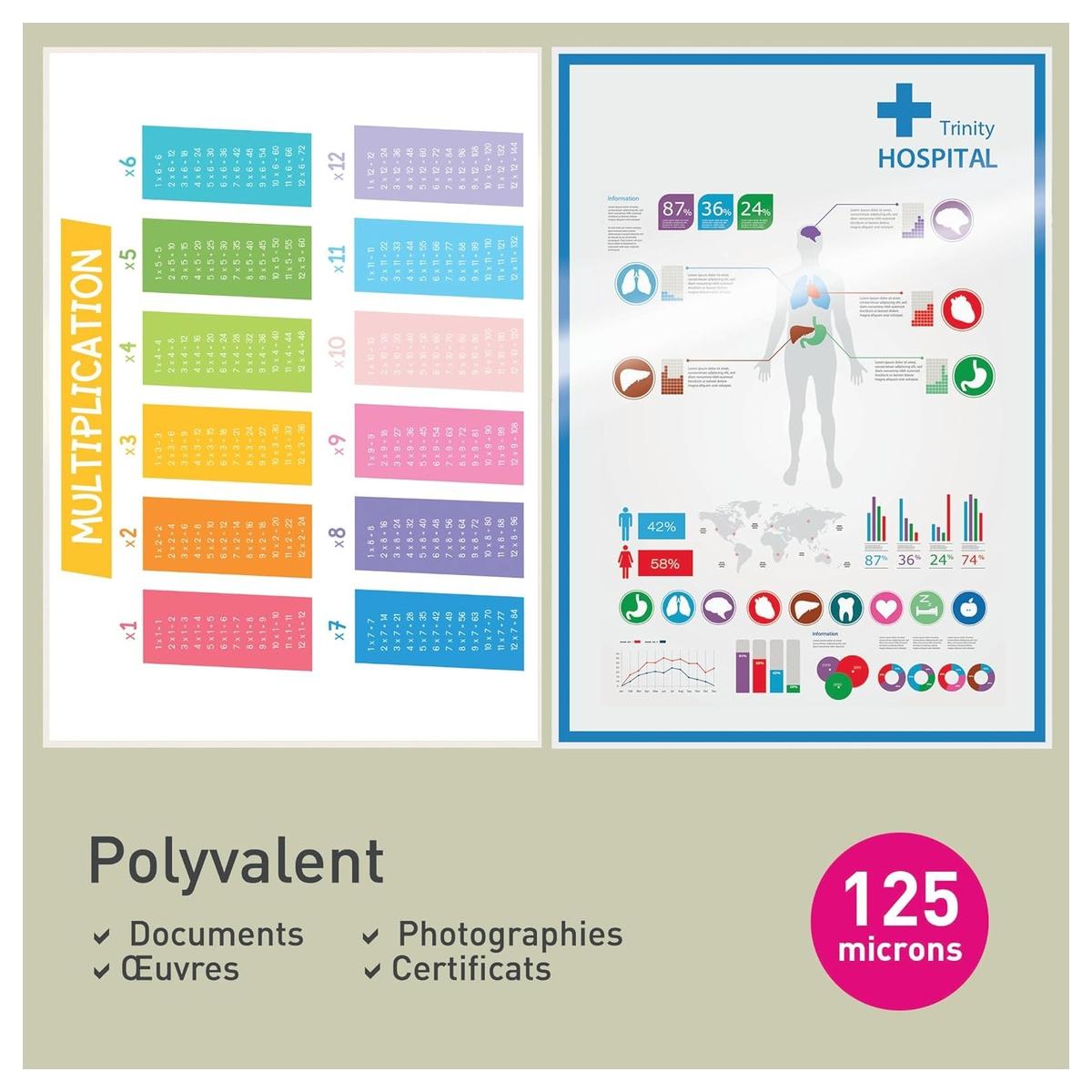 100 pochettes de plastification iLAM A3 125 microns brillantes LEITZ — Exemple
