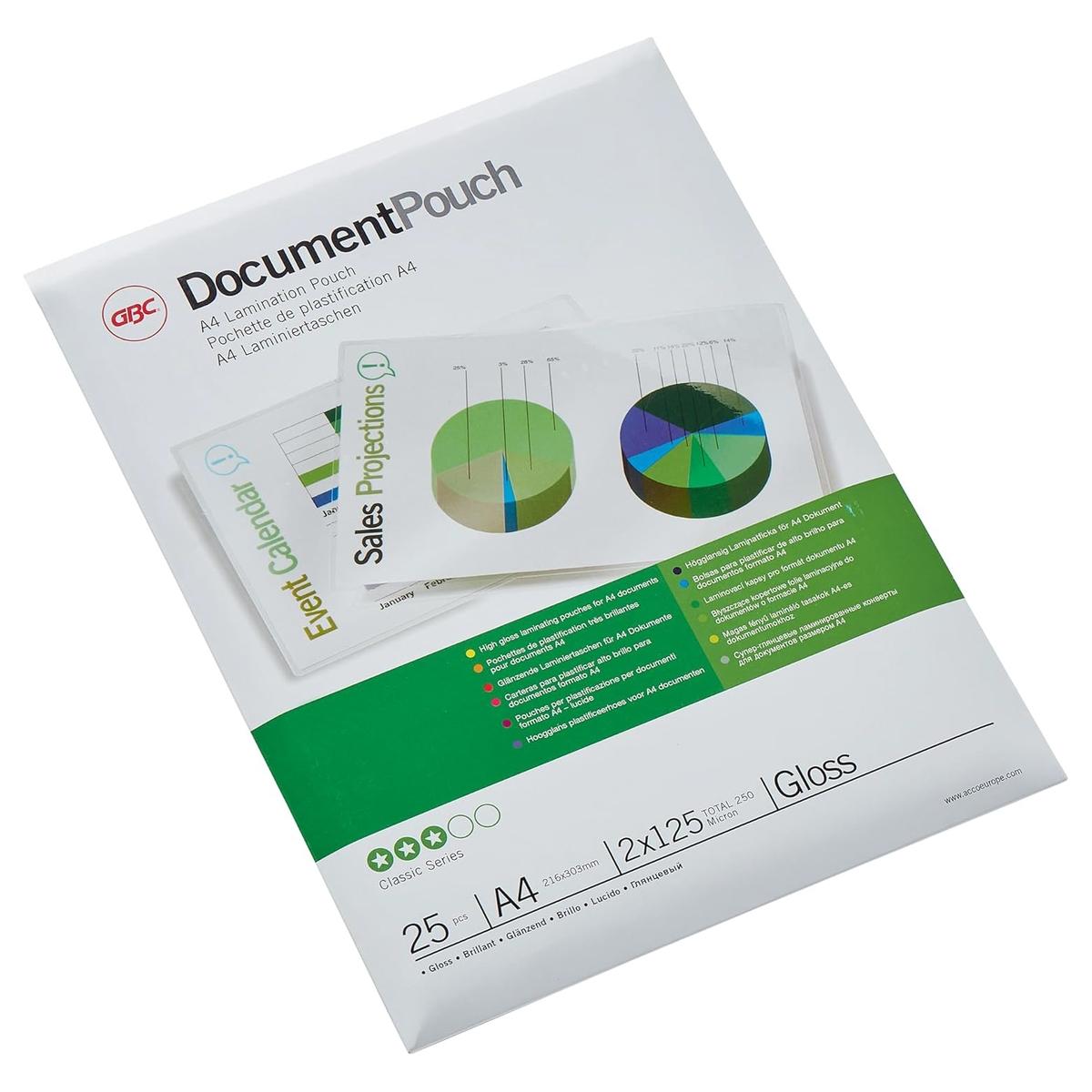 25 pochettes de plastification A4 125 microns brillantes GBC — Base