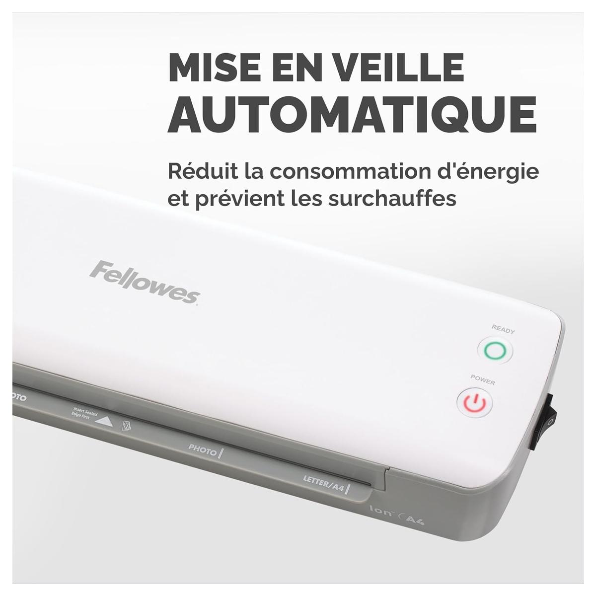 Plastifieuse à pochettes ION A4 FELLOWES — Mise en veille automatique