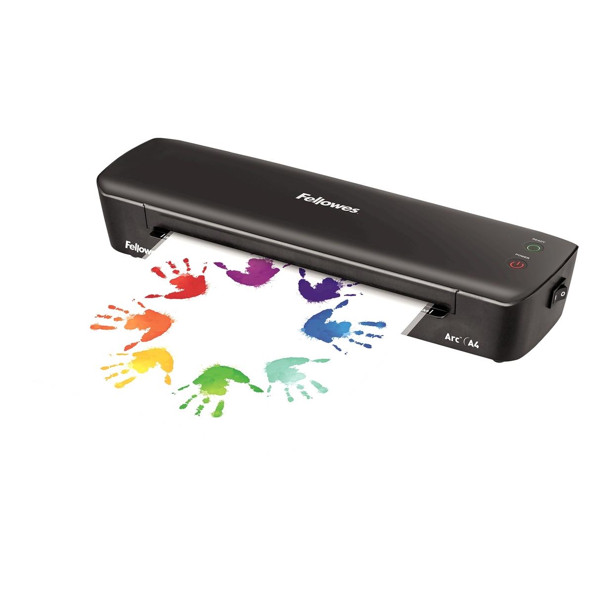 Plastifieuse à pochettes ARC A4 FELLOWES — En fonctionnement vue de gauche