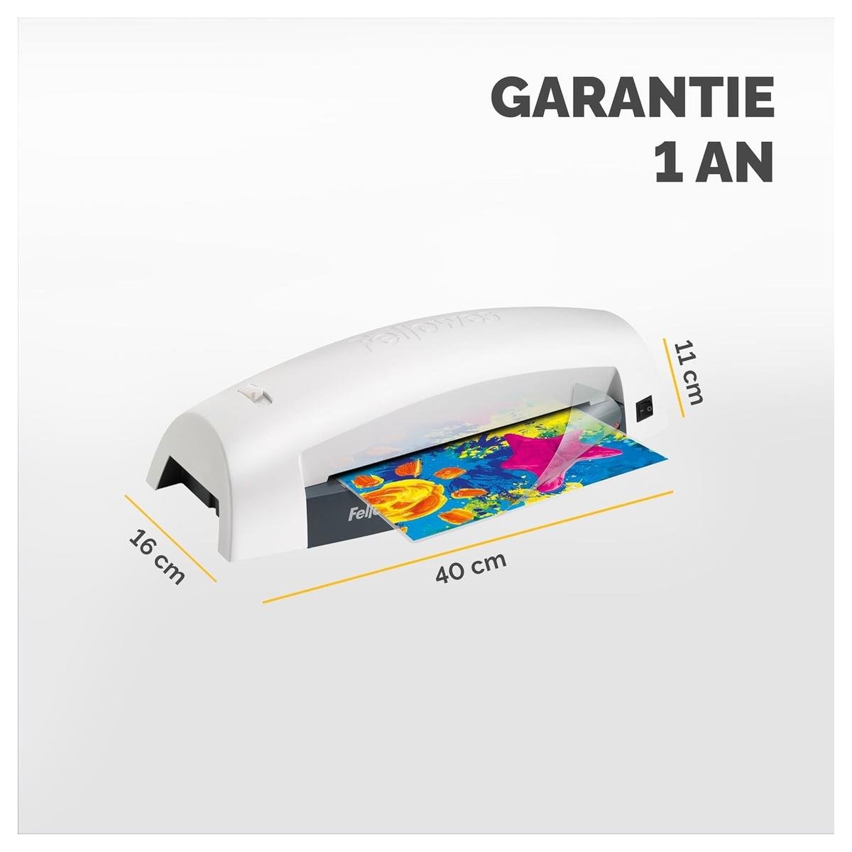 Plastifieuse à pochettes LUNAR A4 FELLOWES — Garantie 1 an + dimensions