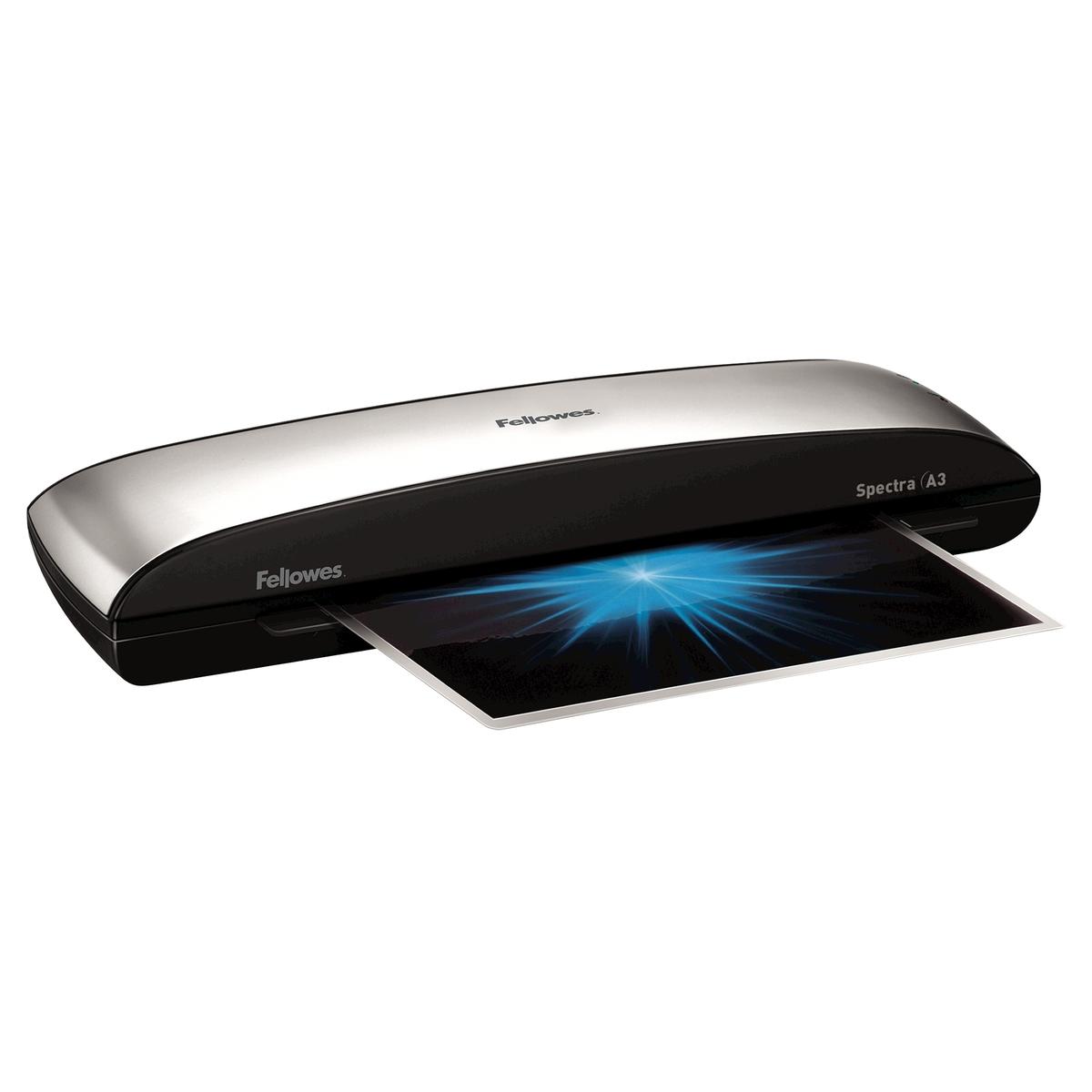 Plastifieuse à pochettes SPECTRA A3 FELLOWES — Vue de coté en fonctionnement