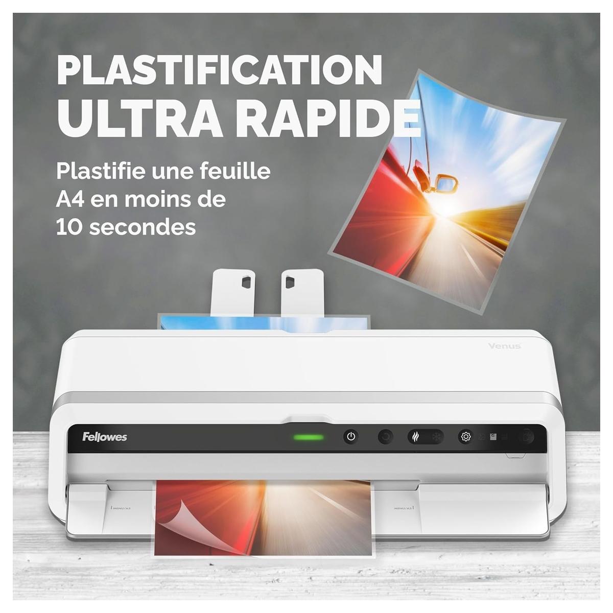 Plastifieuse à pochettes VENUS A3 FELLOWES — Plastifie une feuille a4 en moins de 10 secondes