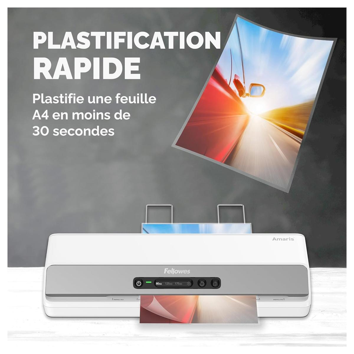 Plastifieuse à pochettes AMARIS A3 FELLOWES — Plastifie une feuille a4 en moins de 30 secondes