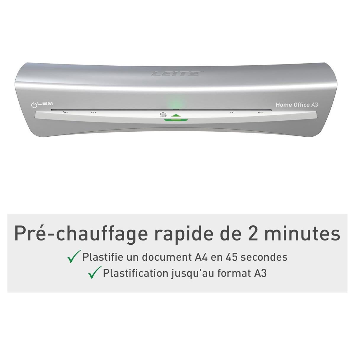 Plastifieuse à pochettes de bureau iLAM Home A3 Blanche LEITZ — Pre-chauffage rapide 2 minutes