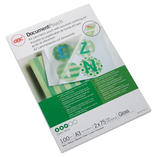 100 pochettes de plastification A3 75 microns brillantes GBC — Base