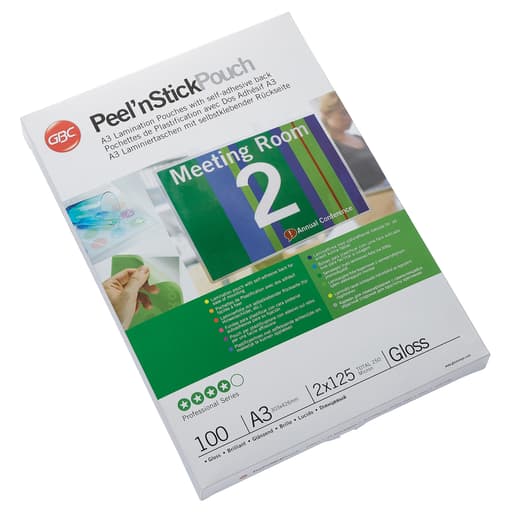 100 pochettes de plastification Peel'nStick A3 125 microns brillantes GBC — Base