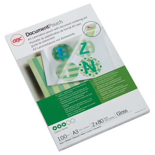 100 pochettes de plastification A3 80 microns brillantes GBC — Base