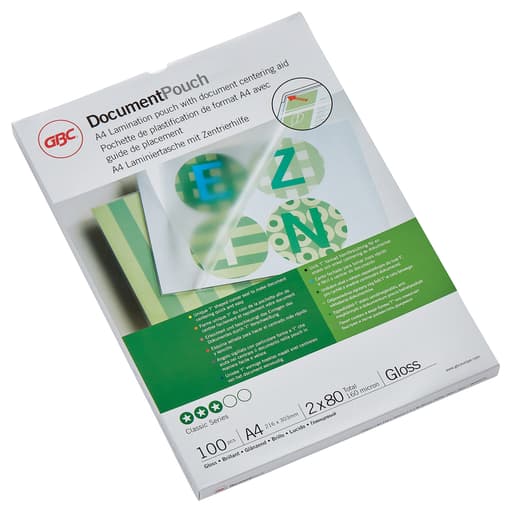 100 pochettes de plastification A4 80 microns brillantes GBC — Base