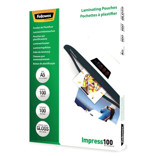 100 pochettes de plastification A5 100 microns brillantes FELLOWES — Base