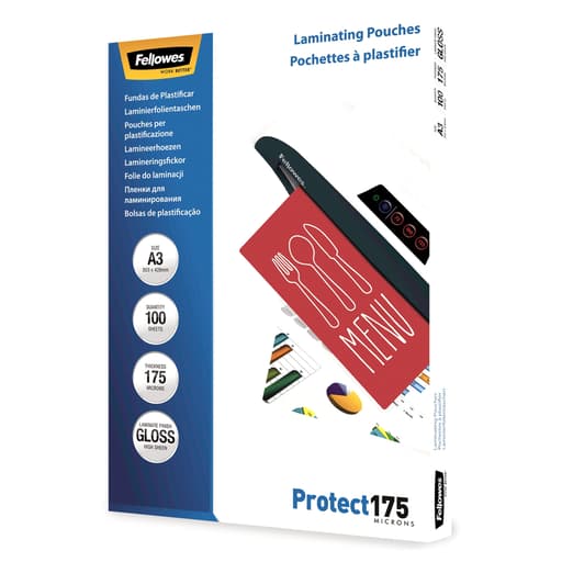 100 pochettes de plastification A3 175 microns brillantes FELLOWES — Base