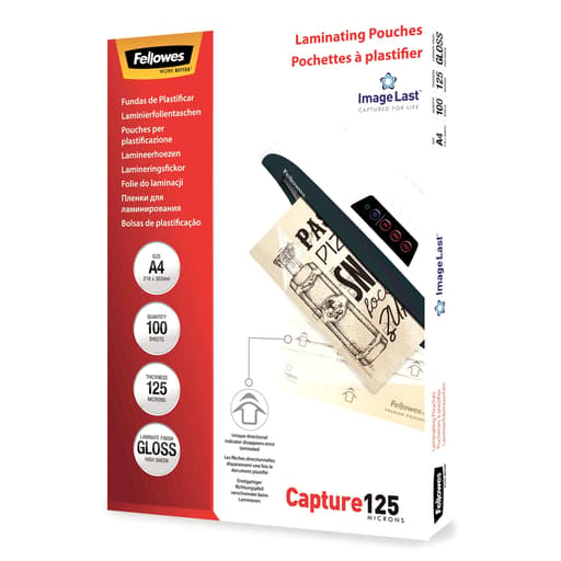 100 pochettes de plastification ImageLast A4 125 microns brillantes FELLOWES — Base