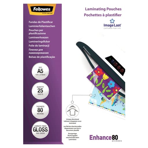 25 pochettes de plastification ImageLast A5 80 microns brillantes FELLOWES — Base