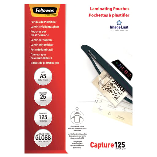 25 pochettes de plastification ImageLast A5 125 microns brillantes FELLOWES — Base