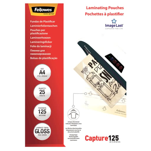 25 pochettes de plastification ImageLast A4 125 microns brillantes FELLOWES — Base