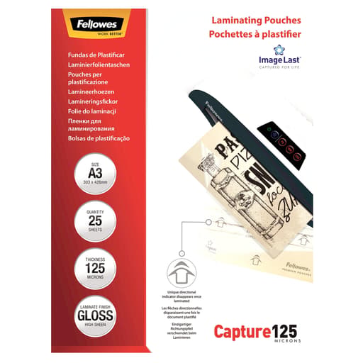 25 pochettes de plastification ImageLast A3 125 microns brillantes FELLOWES — Base