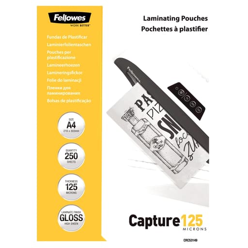 250 pochettes de plastification A4 125 microns brillantes FELLOWES — Base
