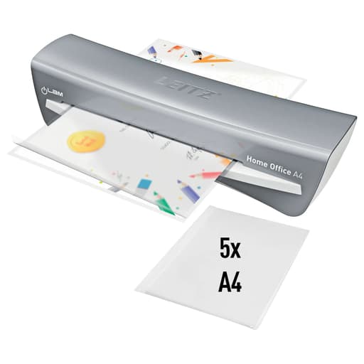 Plastifieuse à pochettes de bureau - Format A4 - Jusqu'à 125 microns - 400 mm/min - Largeur 240 mm iLAM Home Office A4 gris