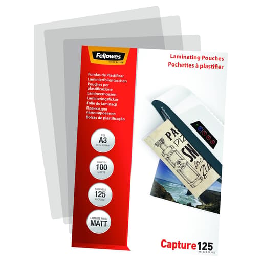 100 pochettes de plastification A3 125 microns mates FELLOWES — Base