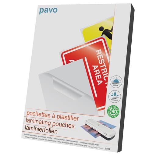 100 pochettes de plastification A3 125 microns mates PAVO — Base