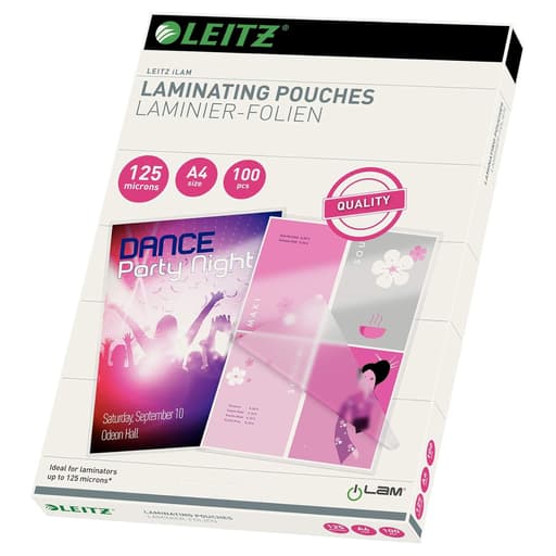 100 pochettes de plastification iLAM premium A4 125 microns brillantes LEITZ — Base