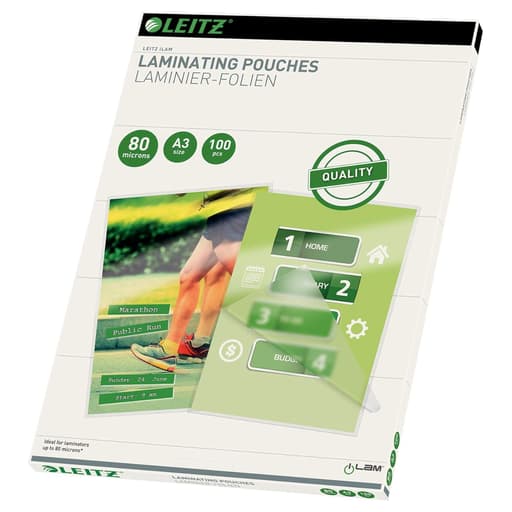 100 pochettes de plastification iLAM premium A3 80 microns brillantes LEITZ — Base