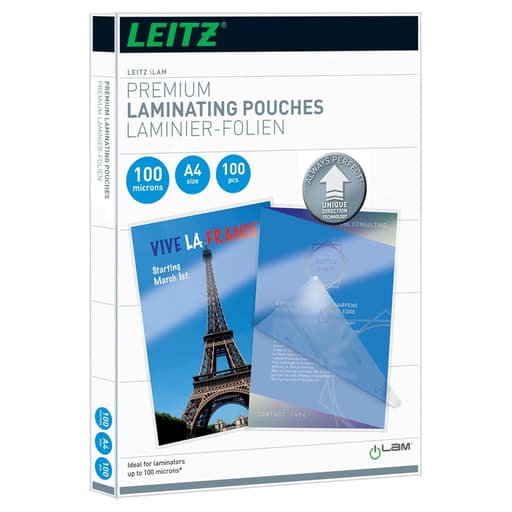 100 pochettes de plastification iLAM premium A4 100 microns brillantes LEITZ — Base